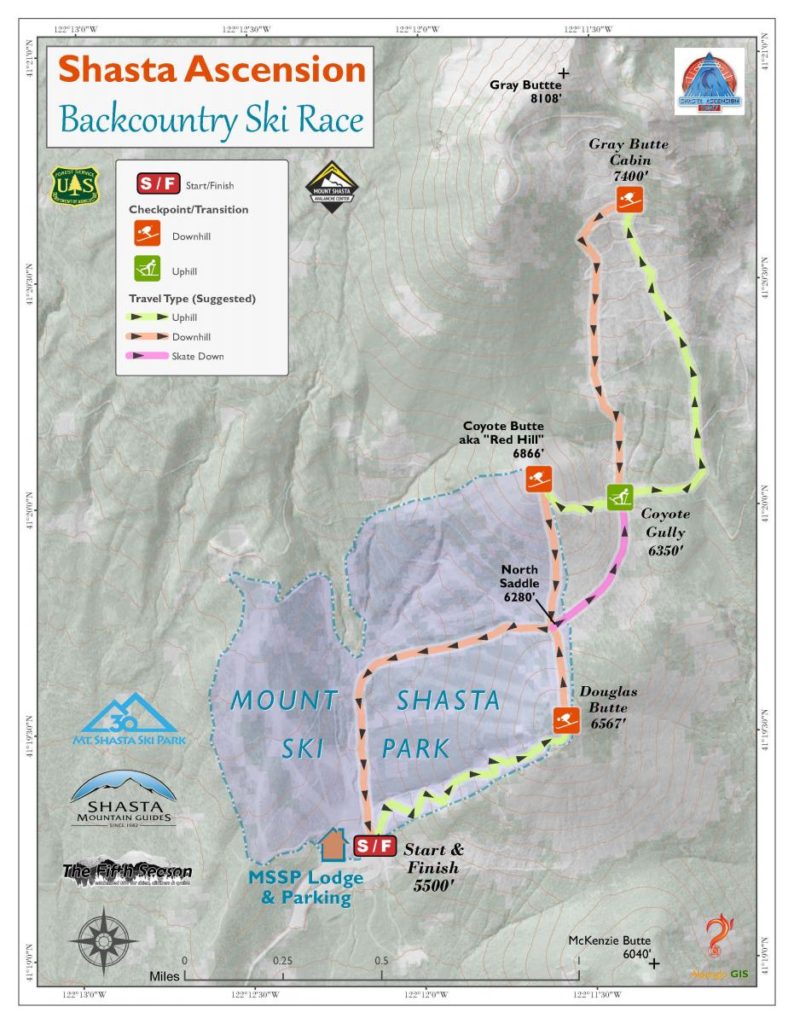tentative course map for Shasta Ascension Race in Siskiyou County